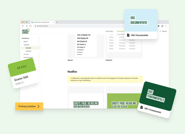 Een collage van assets uit het Greenchoice Design System.